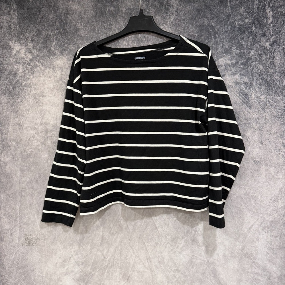 Old Navy Womens Long Sleeve Mariner Boatneck Black White Stripe Blouse L